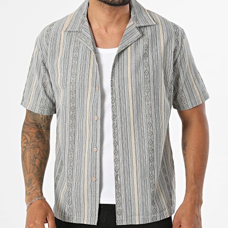 Classic Series - Chemise Manches Courtes A Rayures S01 Gris Bleu Beige