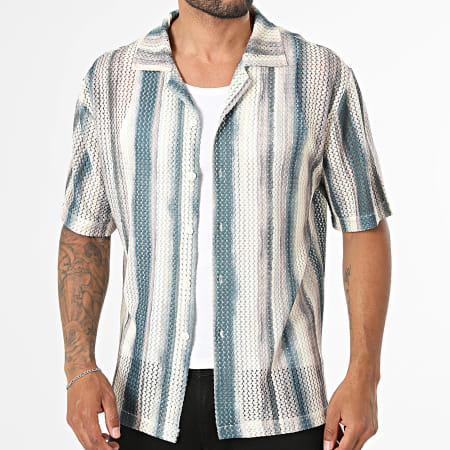 Frilivin - Chemise Manches Courtes Crochet 372 Beige Vert Foncé