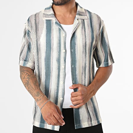Frilivin - Chemise Manches Courtes Crochet 372 Beige Vert Foncé