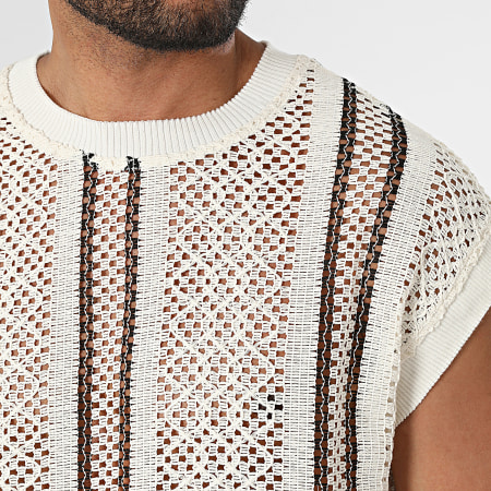 Frilivin - Ensemble Débardeur et Pantalon Ajouré X36 Beige Clair Noir