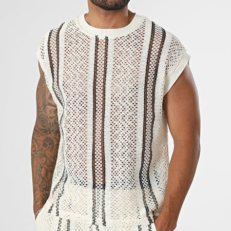 Frilivin - Ensemble Débardeur et Pantalon Ajouré X36 Beige Clair Noir