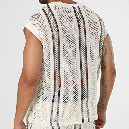 Frilivin - Ensemble Débardeur et Pantalon Ajouré X36 Beige Clair Noir