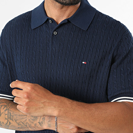 Tommy Hilfiger - Polo Manches Courtes Maille Cable Knitted 0701 Bleu Marine