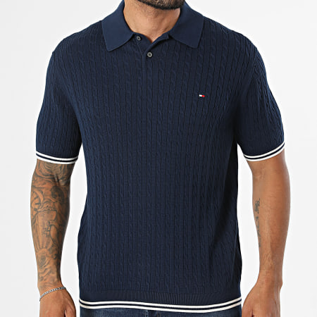 Tommy Hilfiger - Polo Manches Courtes Maille Cable Knitted 0701 Bleu Marine