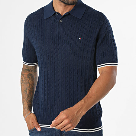 Tommy Hilfiger - Polo Manches Courtes Maille Cable Knitted 0701 Bleu Marine