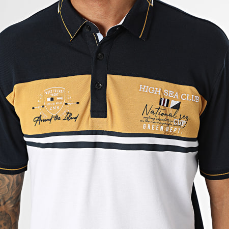 Classic Series - Polo Manches Courtes 005 Bleu Marine Blanc Jaune