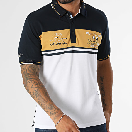 Classic Series - Polo Manches Courtes 005 Bleu Marine Blanc Jaune