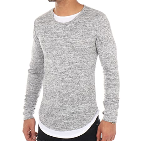 Aarhon - Tee Shirt Manches Longues Oversize 3-2059 Gris Chiné