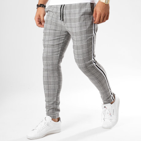 Uniplay - Pantalón Cuadros Con Bandas T3296 Gris Negro Blanco