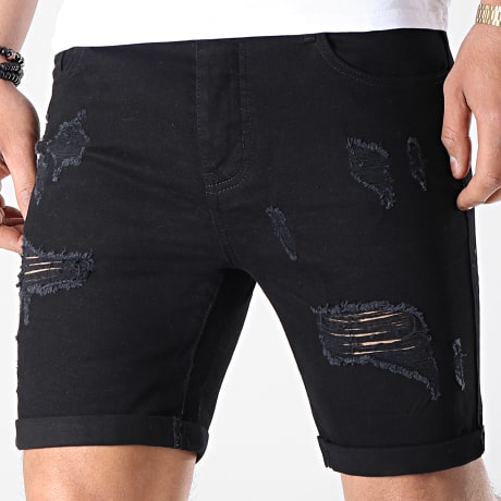 Fins de Séries - Short Jean Fit Avec Dechirures LB054-B7 Noir