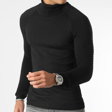 LBO - Pull Col Roulé Avec Empiecement Uni JUM-12 Noir