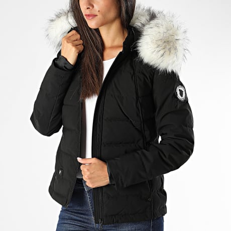 Comme Des Loups - Doudoune Chauffante Capuche Femme Fourrure Budapest Noir Beige