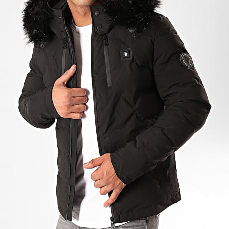 Comme Des Loups - Wärmende Daunenjacke mit Kapuze Pelz Val D'Isère Schwarz