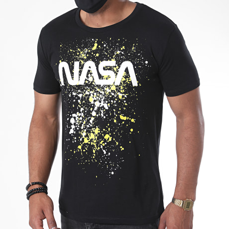 NASA - Camiseta Worm Splatter Negro Amarillo