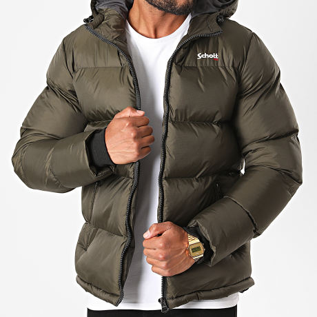 Schott NYC - Doudoune Capuche Idaho Vert Kaki