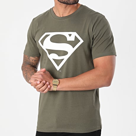 Superman - Superman Logo T-Shirt Khaki Grün Weiß