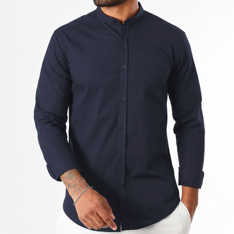 LBO - Chemise Manches Longues Col Officier Slim Fit 971 Bleu Marine