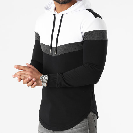 LBO - Sweat Capuche Oversize Tricolore Retro 2109 Noir Blanc Gris Anthracite