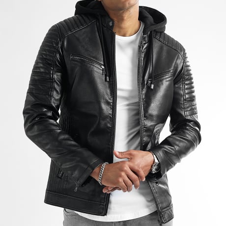 LBO - Faux Leather Hooded Jacket 0036 Black