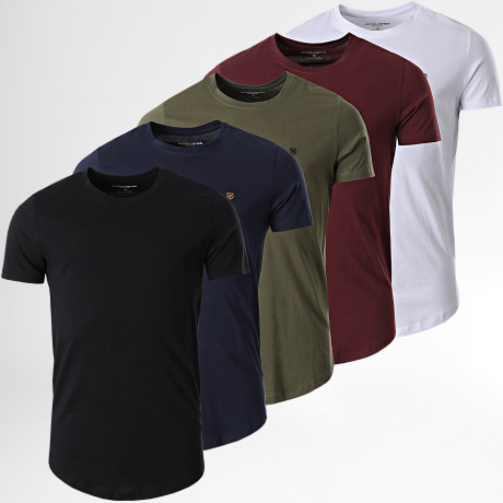 Jack And Jones - 5er Pack Oversize Brody T-Shirts Weiß Marineblau Schwarz Grün Khaki Bordeaux