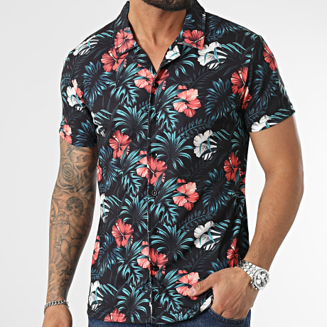 LBO - Camisa de manga corta con estampado floral 2370 Negro Verde Naranja Rojo