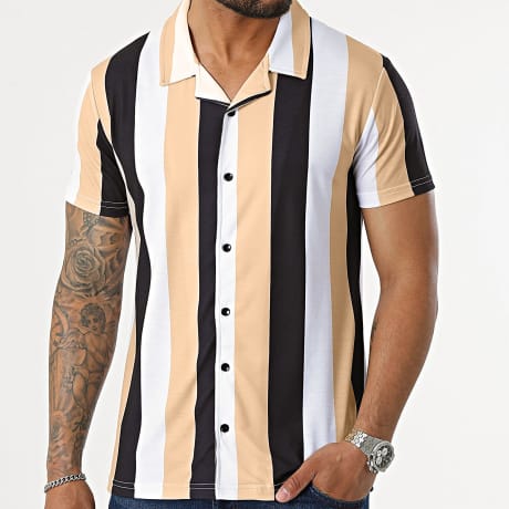 LBO - Camisa de rayas de manga corta 2371 Negro Blanco Beige