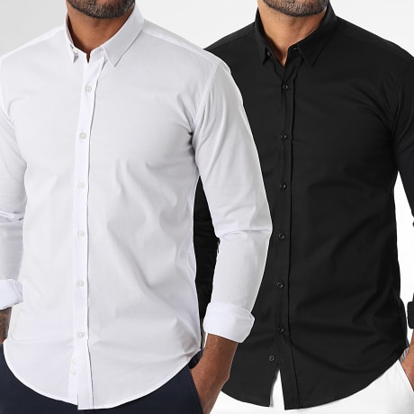 LBO - Lot de 2 Chemises Manches Longues Slim Fit 2514 Blanc Et Noir
