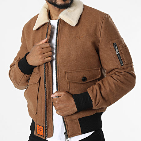 Bombers Original - Bomber de cuello de piel de oveja Aviator Camel