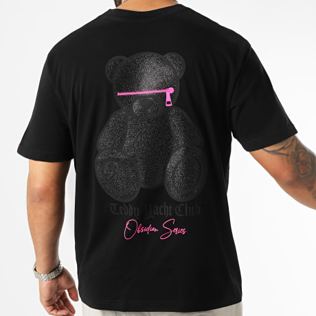Teddy Yacht Club - Tee Shirt Oversize Large Obsidian Luxe Zip Zwart Roze Fluo