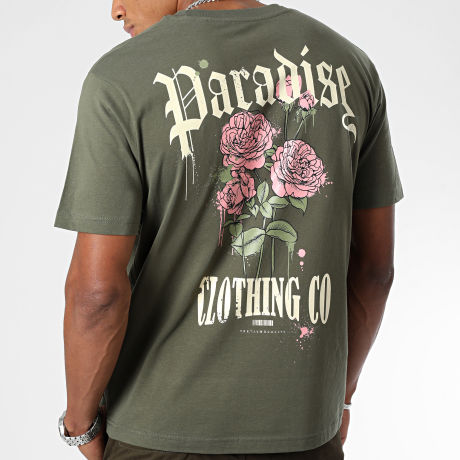 Luxury Lovers - Tee Shirt Oversize Large Paradise Roses Clothing Khaki Green