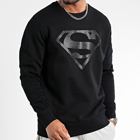 Superman - Sudadera Cuello Redondo Glitter Logo Superman Negro