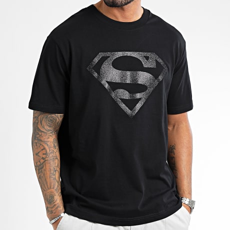 Superman - Oversize Glitter Logo Superman Tee Shirt Black