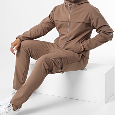Fins de Séries - LL715 Conjunto de sudadera con cremallera y pantalón cargo marrón