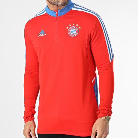 Adidas Sportswear - Sweat Col Zippé A Bandes FC Bayern Munich HU1280 Rouge Bleu