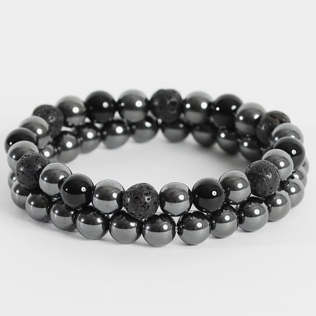 LBO - Conjunto de 2 pulseiras de pérolas pretas de 8 mm