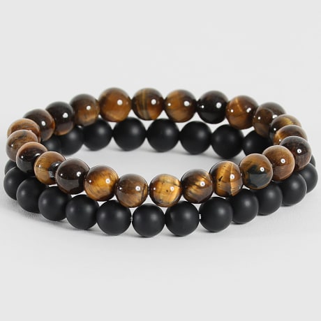 LBO - Lot De 2 Bracelets Perles 8mm Noir Marron