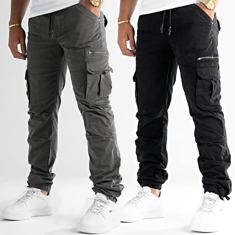 LBO - Lot De 2 Pantalons Cargo 1070546 Gris Anthracite Noir