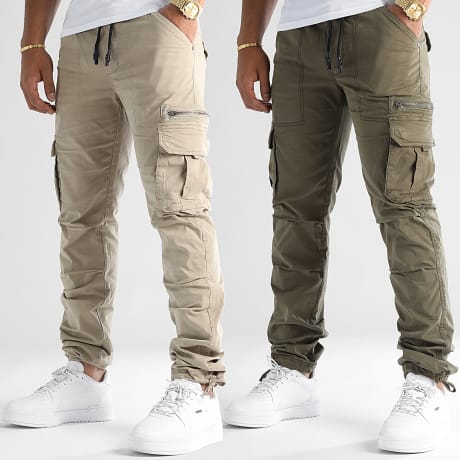 LBO - Lot De 2 Pantalons Cargo 1070546 Beige Vert Kaki