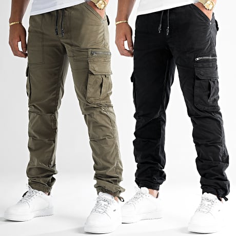 LBO - Lot De 2 Pantalons Cargo 1070546 Vert Kaki Noir