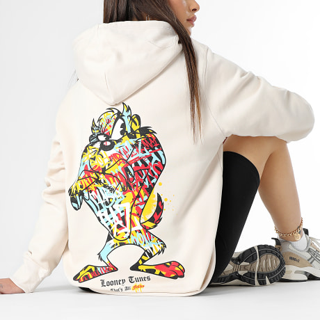 Looney Tunes - Casaco com capuz Taz Graff Bege para mulher