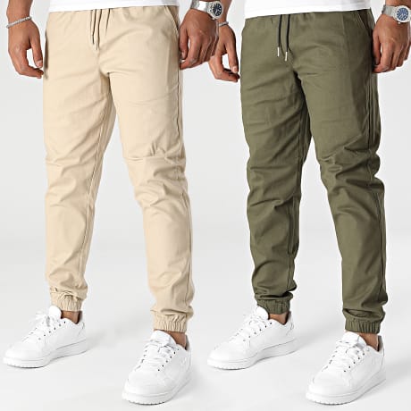 Frilivin - Lote De 2 Pantalones Jogger Beige Verde Caqui