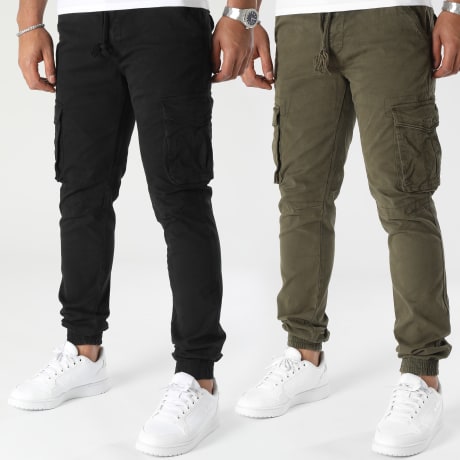 Fusional - Juego De 2 Pantalones Cargo Negro Verde Caqui