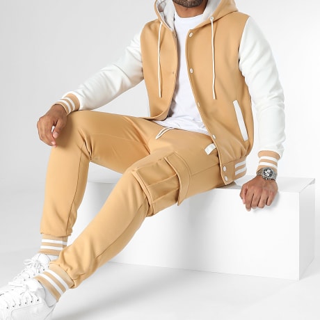 LBO - Teddy Jas met capuchon en joggingbroek 0120 Beige Wit Set