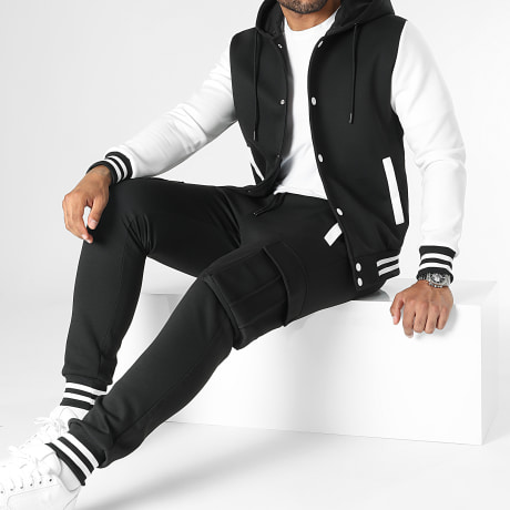 LBO - Ensemble Veste Teddy Capuche Et Pantalon Jogging 0123 Noir Blanc