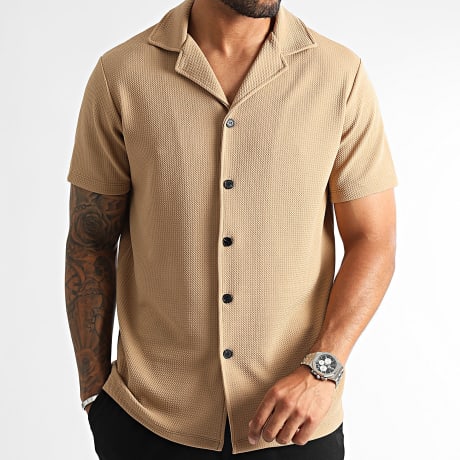 LBO - Waffle Textured Camisa Manga Corta 0304 Beige Oscuro