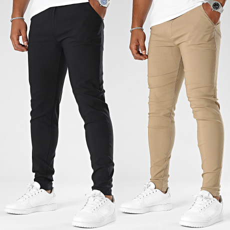 Frilivin - Lote de 2 pantalones chinos camel negros