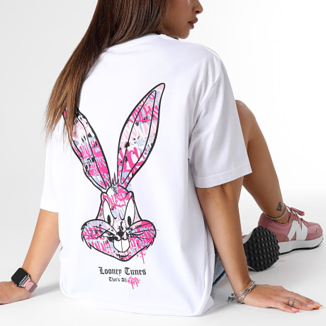 Looney Tunes - Camiseta Oversize Large Mujer Bugs Bunny Graff Rosa Blanco