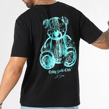 Teddy Yacht Club - Tee Shirt Oversize Large Art Series Dripping Mono Zwart Turquoise