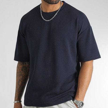 LBO - T-shirt Testurizzata Waffle Large 0376 Blu Navy