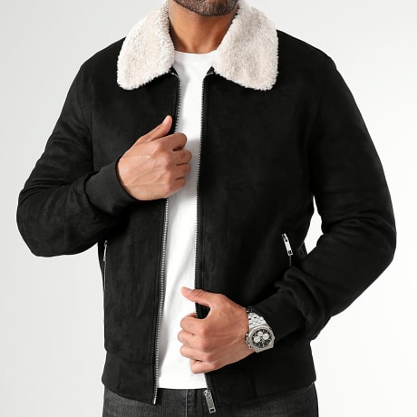 LBO - Bomber Suédine Col Mouton SLIM FIT 0323 Noir